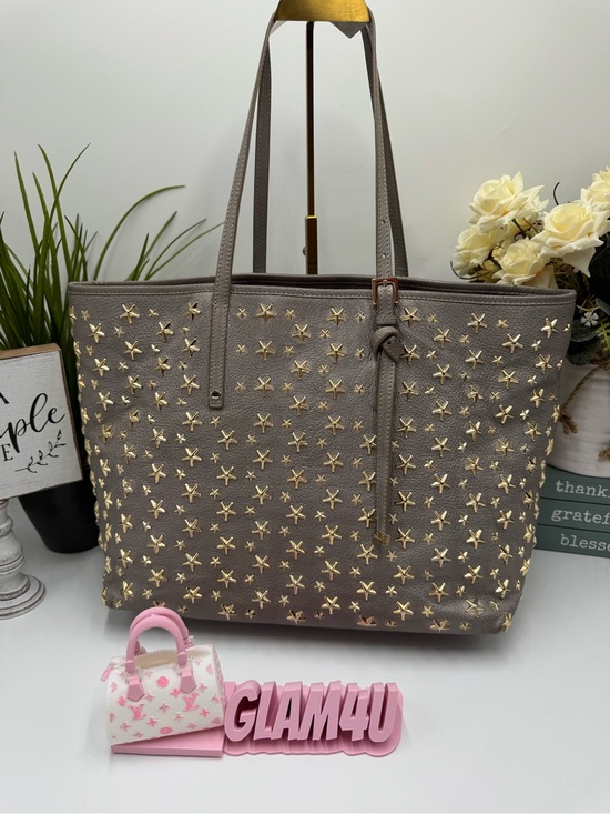 Jimmy Choo Handbags - Jimmy Choo Gray Leather Star Studded Tote Bag | Sasha Medium Shopper